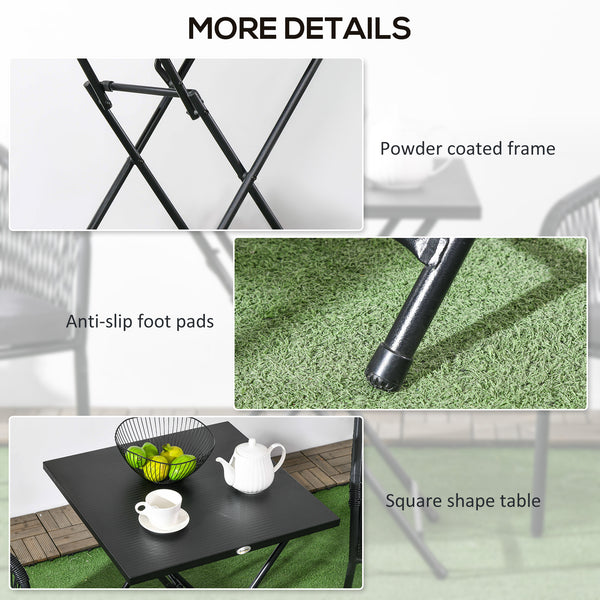 Square folding coffee table with metal top, black