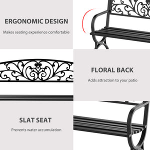 2-Seater Cast Iron Garden Bench for Patio, Black