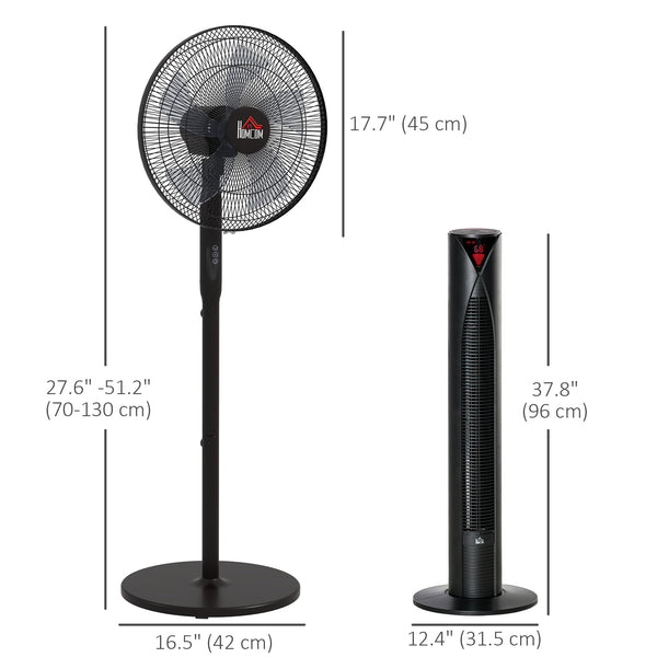Set of 2, Tower Fan and Fan with Remote Control, Adjustable Height, Tilt Head, Black