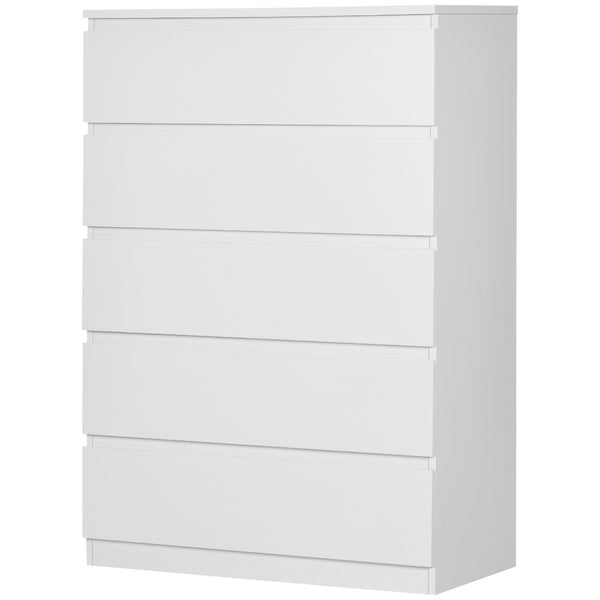 5 Drawer Bedroom Chest with Zinc Alloy Slides, White