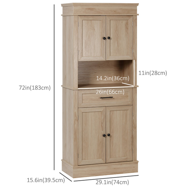 Modern kitchen cabinet with doors, open and adjustable shelves, oak