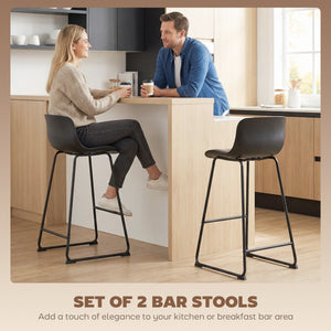 Set of 2 modern faux leather bar stools, counter height, black