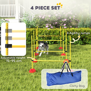 4-piece Obstacle Course with Height-Adjustable Jump Hurdle and Bag, Yellow