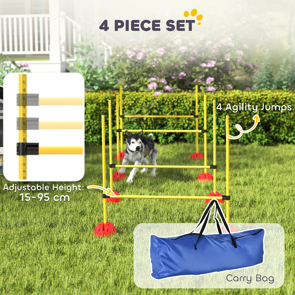 4-piece Obstacle Course with Height-Adjustable Jump Hurdle and Bag, Yellow