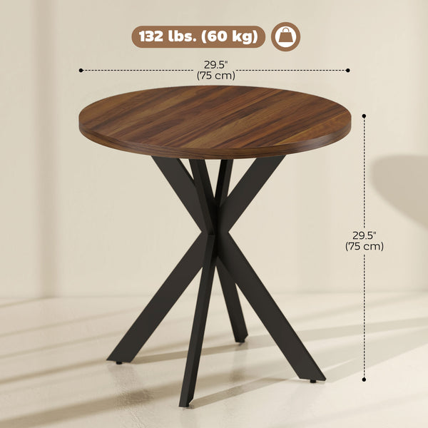 29" Round Contemporary Dining Table with Steel Legs, Walnut