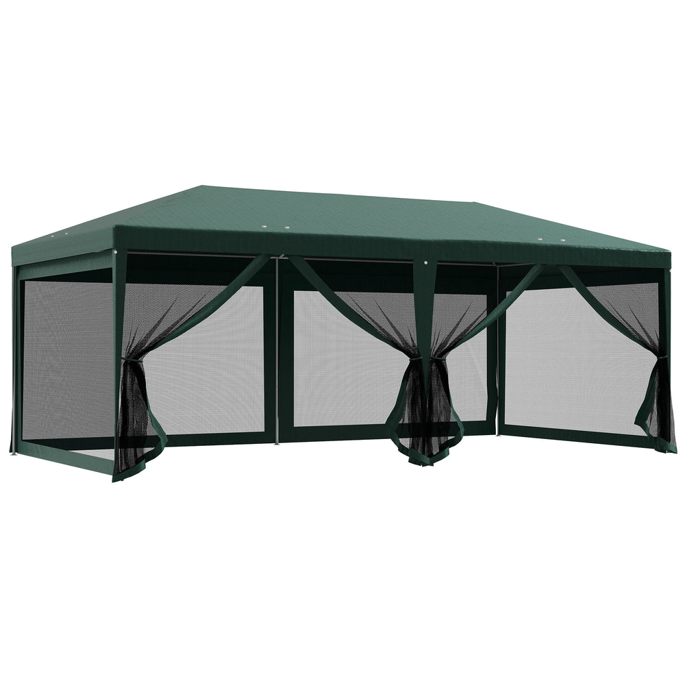 10' x 20' Party Tent Outdoor Canopy Garden Sun Shade with 8 Mosquito Mesh Netting and Zipper Door, Green