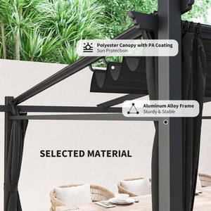 Metal pergola with sliding and retractable roof, 10 x 10, black
