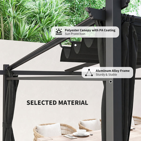 Metal pergola with sliding and retractable roof, 10 x 10, black