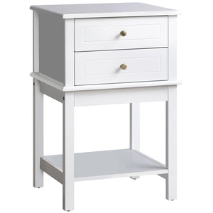 Modern side table with drawers and storage shelf, white