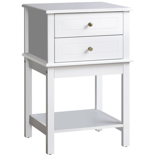 Modern side table with drawers and storage shelf, white
