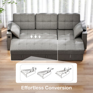 Convertible Sectional Sofa Bed with USB-A+C Port, Gray