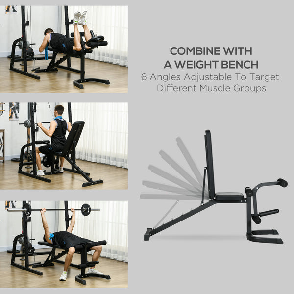 Multifunctional weight cage with adjustable bench, dumbbell bar and 15-level squat rack