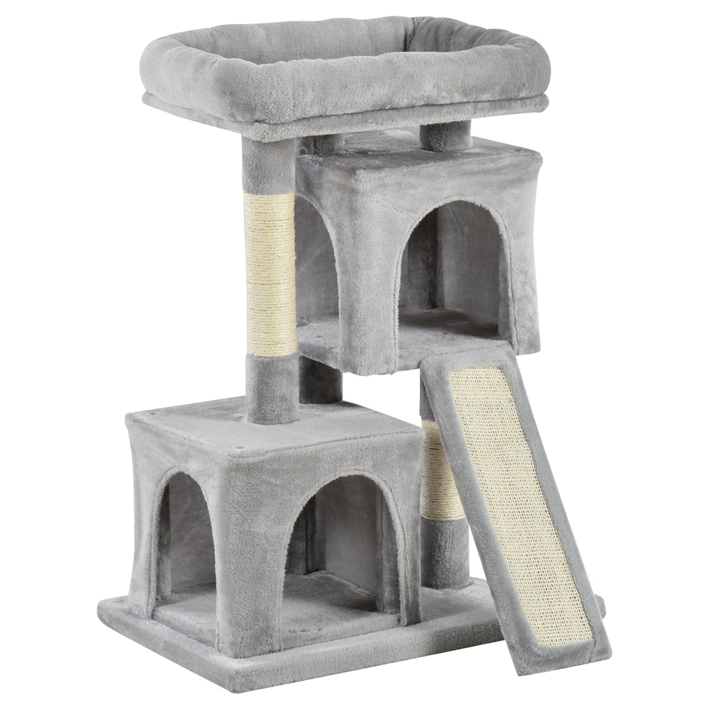 Plush Cat Tree with Sisal Scratching Post, Scratching Board, Perch, Light Grey