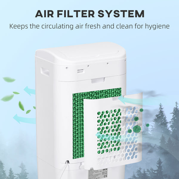 Tower fan with ice pack, remote control, 3 modes, 3 speeds, 7.5 h timer, white