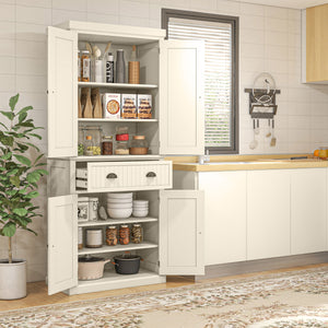 72" Pantry with Drawer, Doors, Cream White