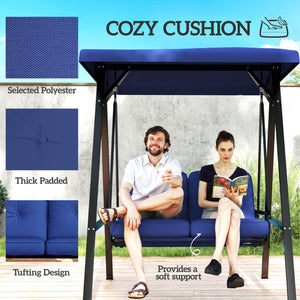 2-seater outdoor swing with adjustable canopy, dark blue