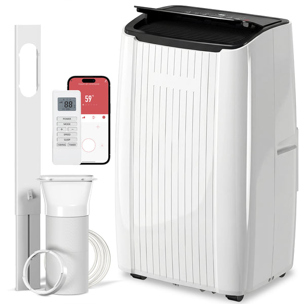 14,000 BTU 5-in-1 Portable Air Conditioner with Cooling, Heating, Dehumidifying, Fan, Sleep Mode, Wi-Fi Voice Control, White