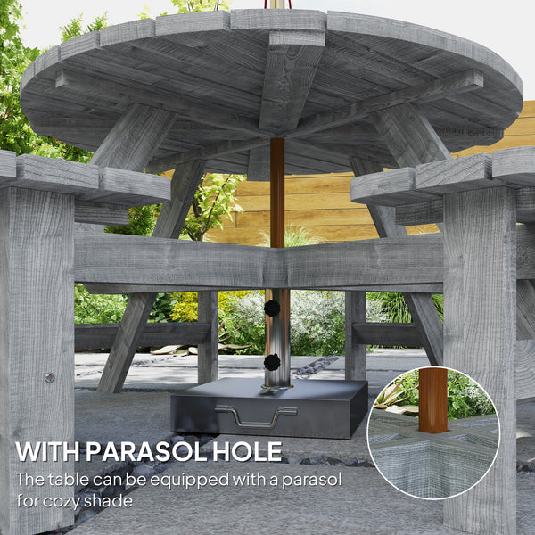 8-seater round wooden picnic table and bench
