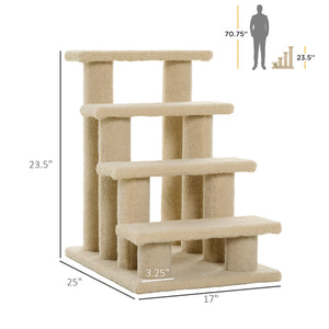 4-Tier Pet Staircase with Scratching Post, Cream White