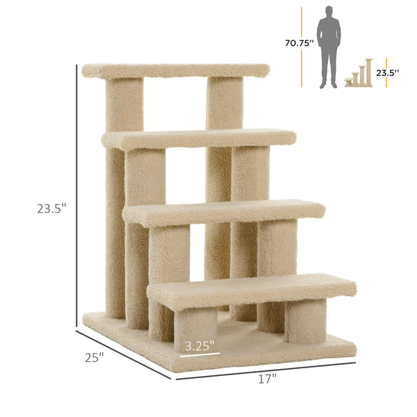 4-Tier Pet Staircase with Scratching Post, Cream White