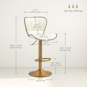 Set of 2 bar stools with PU leather upholstery, white