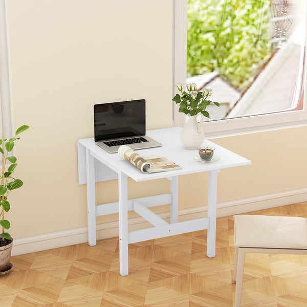 Country-style drop-leaf kitchen table for small spaces, white