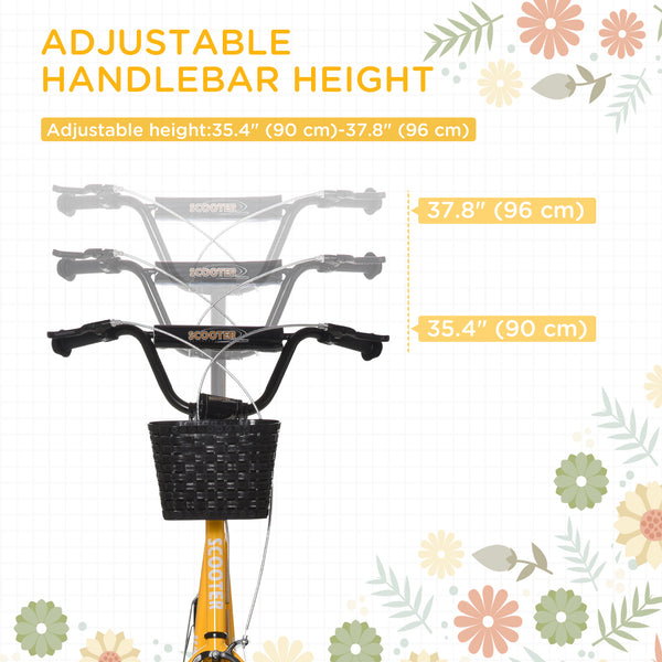 Scooter with adjustable handlebars, 2 brakes, cup holder basket, orange