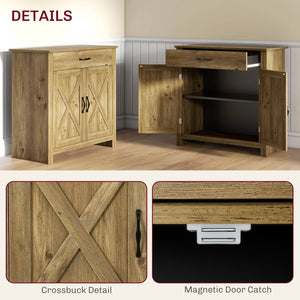 Farmhouse Style Sideboard, Storage Cabinet with Barn Doors, Natural Wood