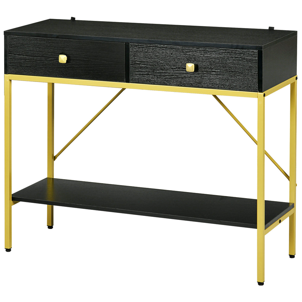 Entrance console with 2 drawers and storage shelf, black