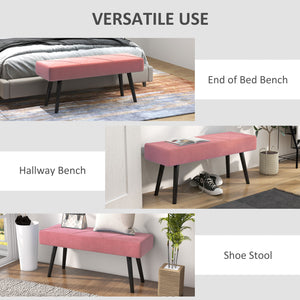Modern Upholstered Bedroom Bench with Steel Legs, Pink