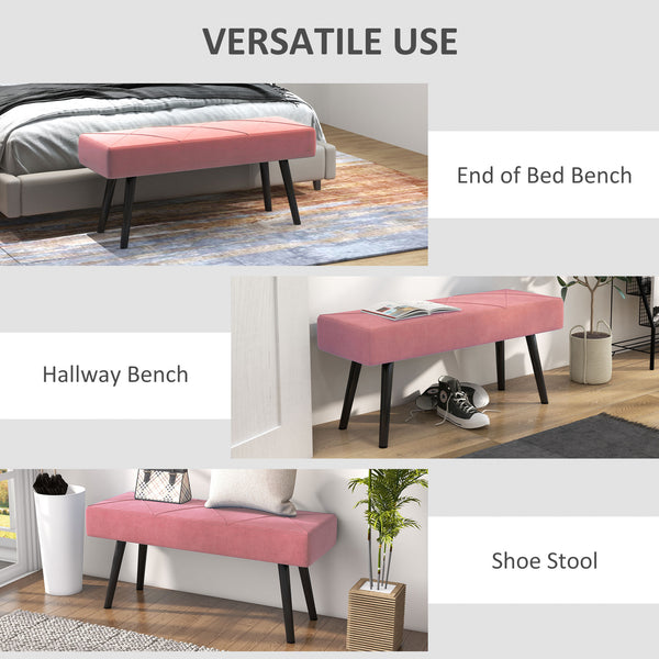 Modern Upholstered Bedroom Bench with Steel Legs, Pink