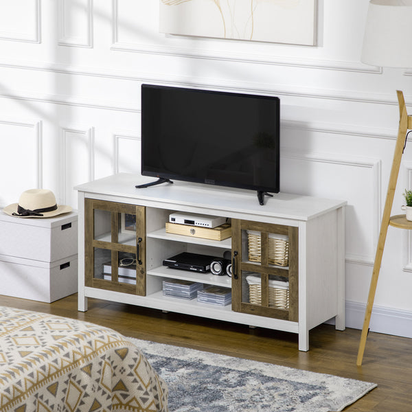 TV stand for TVs up to 55 inches, with adjustable shelves and cable management, white