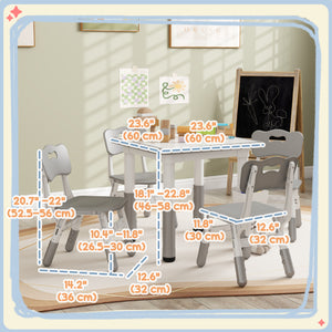 5-piece height-adjustable table and chair set, gray
