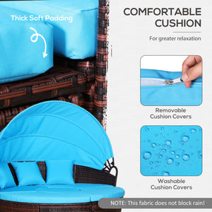 4-piece garden sofa bed with retractable canopy, light blue
