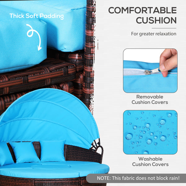 4-piece garden sofa bed with retractable canopy, light blue