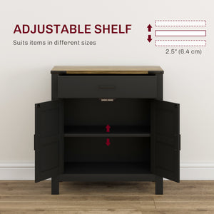 Country-style kitchen storage buffet with drawer and shelf, black