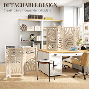 4-panel folding and removable screen with palm leaf pattern