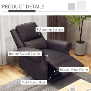 PU Leather Rocking Swivel Recliner Chair with Backrest, Brown