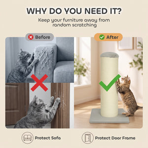 Cat scratching post in sisal, 30 in, light grey and beige