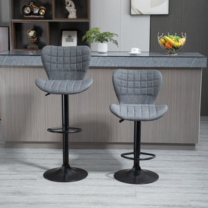 Set of 2 bar stools, adjustable height, swivel, gray