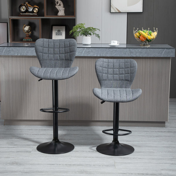Set of 2 bar stools, adjustable height, swivel, gray