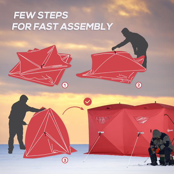 Foldable ice fishing shelter for 5 to 8 people, portable, red