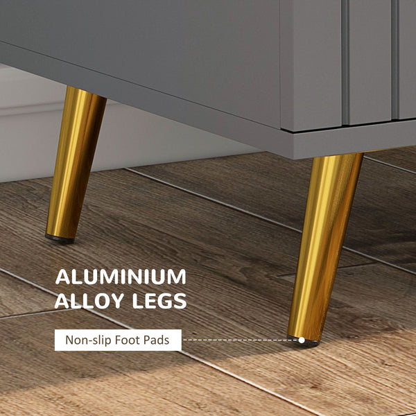 Chest of drawers with 4 drawers, aluminum legs and gold handles, dark grey.