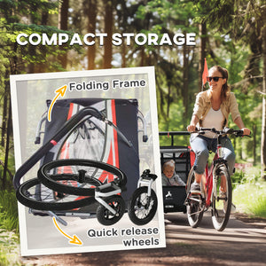 3-in-1 2-seater bike trailer with 5-point harness, red