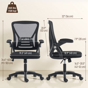 Mesh office chair with flip-up arms, black