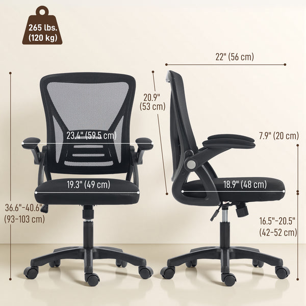 Mesh office chair with flip-up arms, black