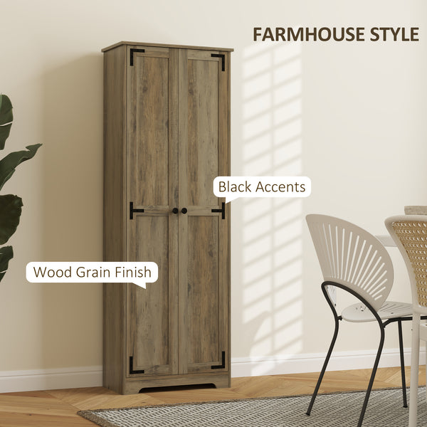67" Farmhouse Style Storage Cabinet with 2 Doors and Adjustable Shelves, Distressed Gray