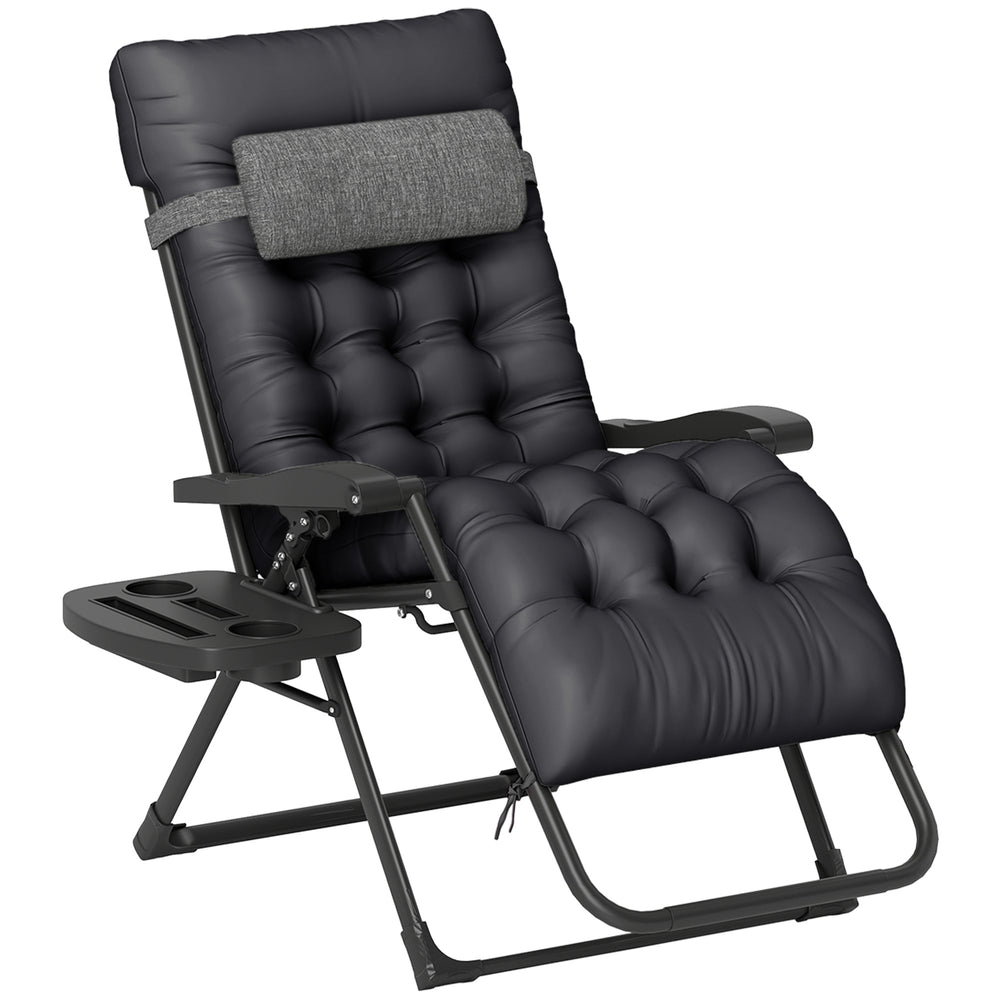 Padded Folding Recliner with Cup Holder, Adjustable Backrest, Removable Cushion, Black