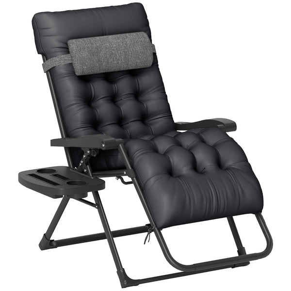 Fauteuil inclinable pliant rembourré avec porte-gobelet, dossier réglable, coussin amovible, noir