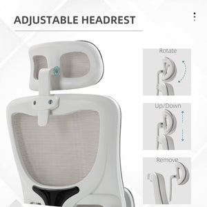 Ergonomic Office Chair with Auto-Adaptive Lumbar Support, High Back Desk Chair with Adjustable Headrest &amp; Height, Rotatable Arm, Rocking Function for Office, Gray